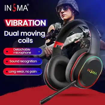 

INSMA Wireless bluetooth Over-Ear Headphones Colorful RGB LED Light Foldable 40Hours Gaming Headset with Mic For Gamer PC Phones