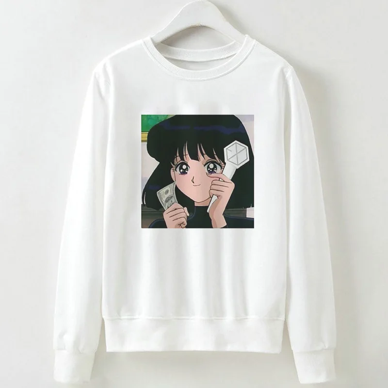 

Harajuku Sweatshirt Funny Style White Clothes Anime Girl Cartoon Print Ladies Hoodies Kawaii Sweatshirt Leisure Pullover O-neck