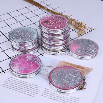 

Mini Make-Up Mirror With Sparkling Flowing Sand Compact Pocket Portable Double Sided Folding Cosmetic Mirror 9 Style