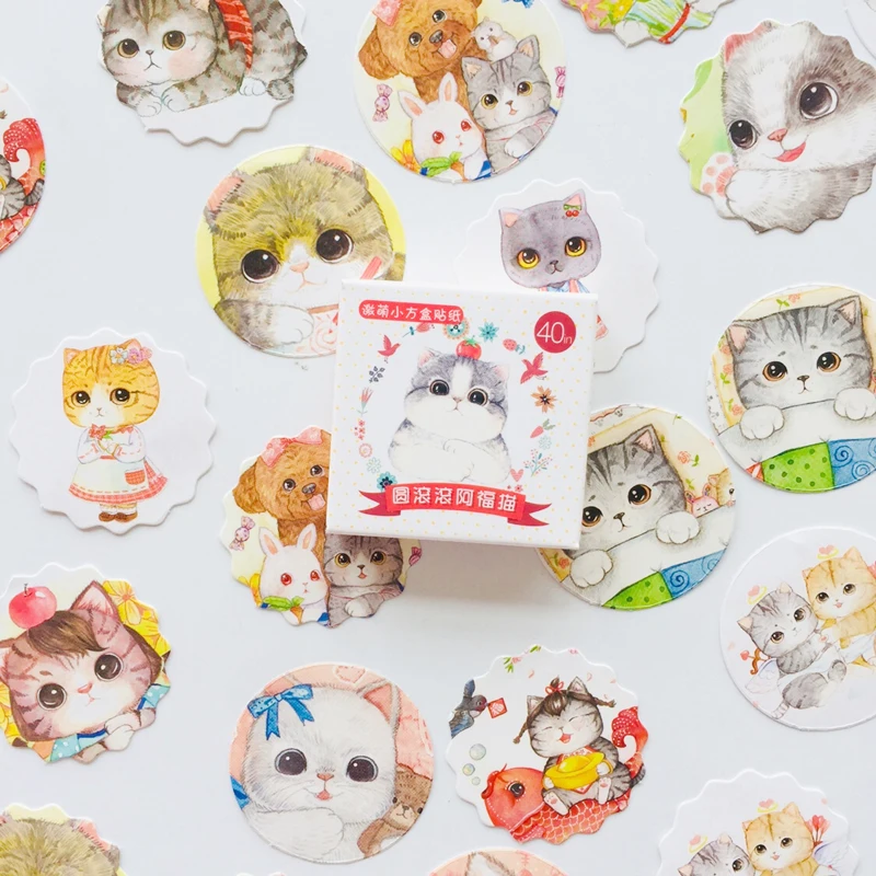 

40pcs /box Cute Fat Cat Decorative Stickers DIY Decoration