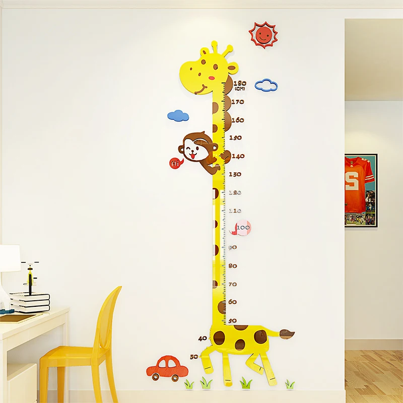 3D Grafici di Altezza,Giraffa Tabella di Altezza Adesivi da Parete Adesivi,Altezza Crescita Adesivo Da Parete Rimovibile per Camera da Letto Bambini Soggiorno Asilo Nido Decorazioni Parete Spazio 