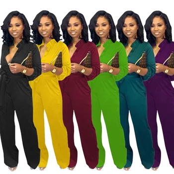 

KALENMOS Rompers Jumpsuit Women Turn-down Collar Solid Lace-up Bow Sweatpants Pants Women Work Loose Sexy Playsuit Sexy Bodysuit