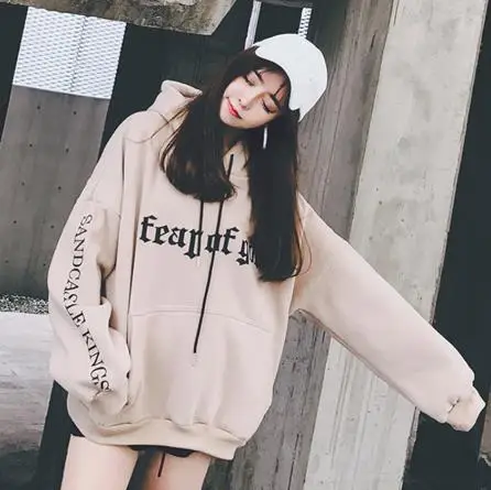 Beige Толстовки Харадзюку, Женская толстовка, осенняя свободная уличная одежда с карманами, теплый спортивный костюм, топ, Модный свитшот в готическом стиле с буквенным принтом - Цвет: Beige