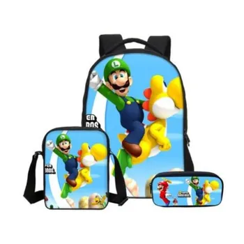 

Children Combination Bookbag Fashion Boy School Backpack Daily Mochila 16 inch 3pcs/Set School Bag Super Mario Printing Backpack
