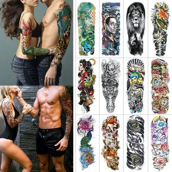 

2 piece Full arm large waterproof tattoo Lion skull jesus Ink black temporary tattoo sticker Couple tattoo for men and women