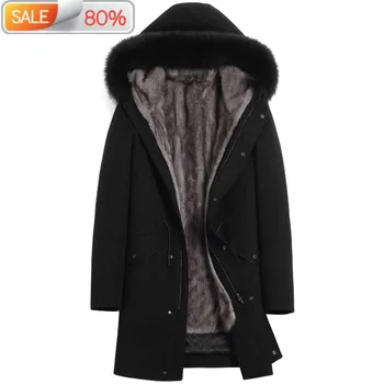 

Mens Winter Jacket Men Long Parka Real Coat Natural Mink Liner Warm Parkas Fox Fur Collar -9A17060-