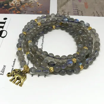

Women Bracelet Natural Labradonite Gray MoonStone Beads Charm Bracelets 74CM Long Necklace Girl Gifts New Fashion Jewelry