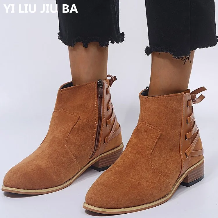 

New winter Women boots Ankle casual lace-up Martin Boots snow Boots low heels Pointed toe Women Shoes Plus Size 35-43 mujer G435