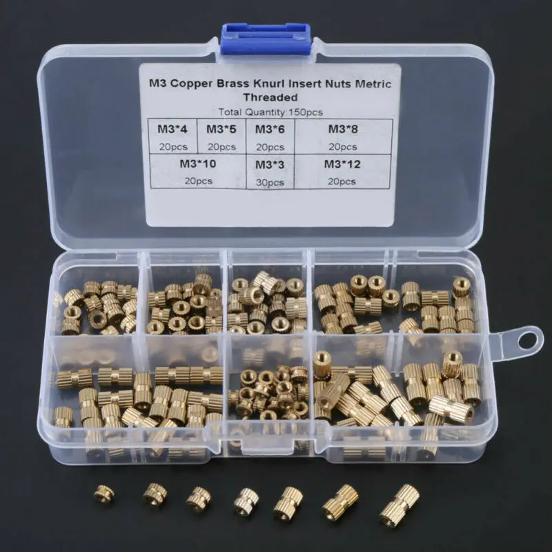 

150pcs/set M3 Brass Threaded Heat Insert Plastic 3d Printing Metal Nut Supplies M3 Knurled Nuts With Box High Quality With Box