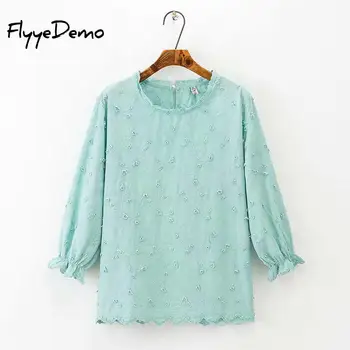

Simple Elegant Lace Harajuku Shirt Sexy Cotton 3D Embroidery Feminine Clothes Women Chiffon 2020 Summer Tops Plus Size 5XL