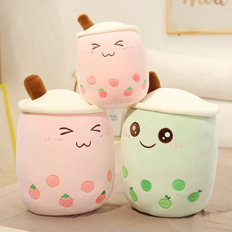 

25cm adorable cartoon bubble tea cup shaped pillow with suction tubes real-life stuffed soft back cushion funny boba food gift
