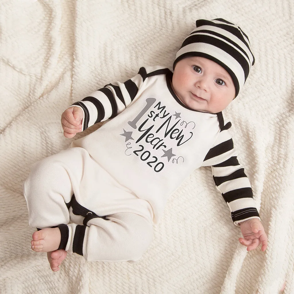 Одежда для новорожденных комбинезон с надписью «My First new year», коллекция года, зимний комбинезон с надписью для маленьких мальчиков и девочек+ шапочка+ повязка на голову, повседневная одежда