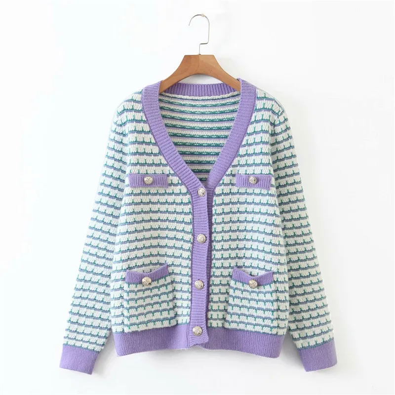 Fashion Lady Autumn Striped Knitted Cardiagans 2020 Women‘s Stylish Design Button Long Sleeve Sweaters Female Jumpers Tops Chic |
