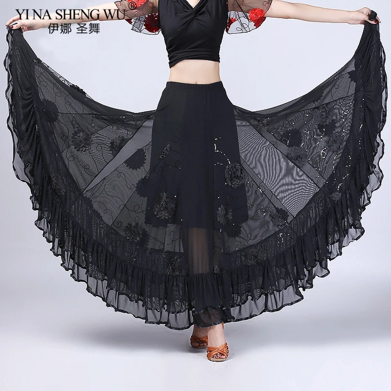 

New Women Modern Dancing Costume Flamenco Waltz Ballroom Dance Skirt Classical Competition Layered Big Swing Spanish Skirts