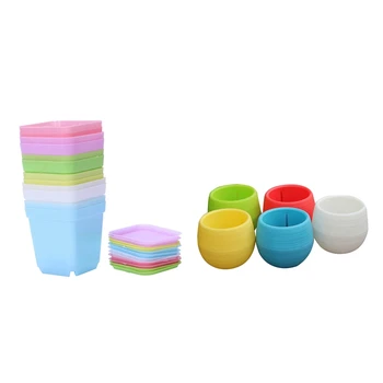 

2 Set Round Plastic Plant Flower Succulents Pot Vase Container Boxes Garden Decor Colorful Plastic Plant Pots with Saucers