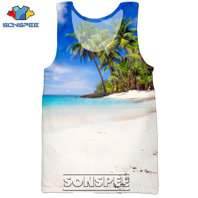 SONSPEE 3D Print Palm Tree Summer Beach Sea Men's Tank Tops Casual Fitness Bodybuilding Gym Muscle Men Sleeveless Vest Shirt 10