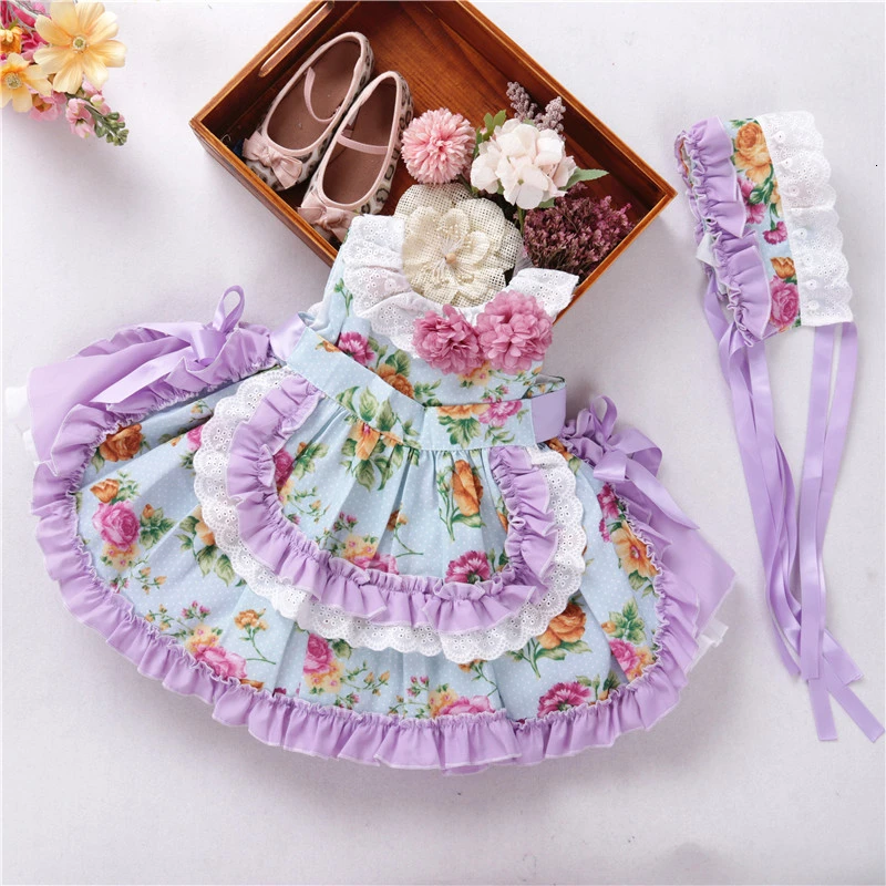 Испанское платье для малышей; Одежда для девочек; винтажное платье принцессы с оборками и цветочным принтом; красивая детская одежда