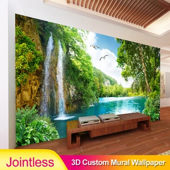 

Jointless Custom 3D Wall Mural Wallpaper Home Decor Green Mountain Waterfall Nature Landscape 3D Photo Wall Paper Living Room