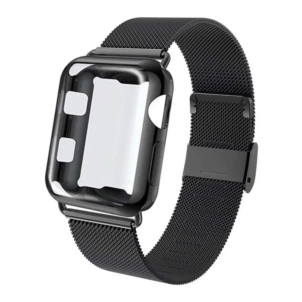 

Foloy band for apple watch 4 3 integratio case Milanese loop strap Compatible with iwatch series 4 3 2 1 38MM 40MM 42MM 44MM