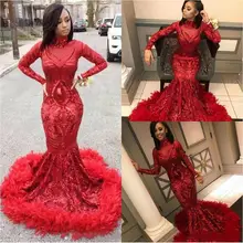 Роскошные африканские платья русалки для выпускного вечера vestido de festa, кружевные платья с блестками и длинным рукавом, импортные вечерние красные вечерние платья