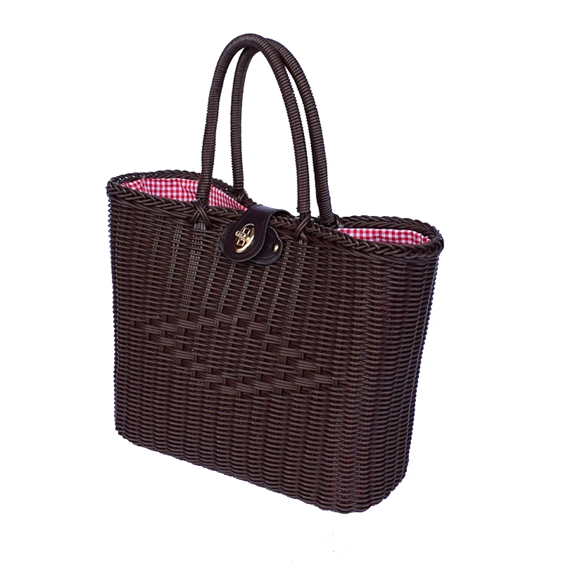 Плетеная сумочка из искусственной кожи темно-коричневого цвета с подкладкой для