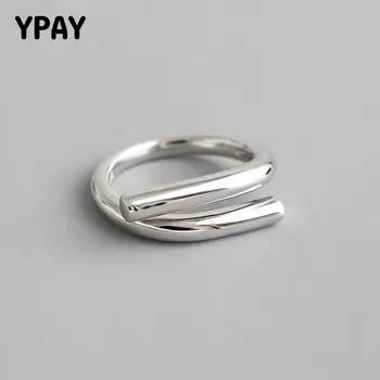 

YPAY 100% Genuine 925 Sterling Silver Open Rings Retro Geometric Interweaving Adjustable Finger Ring for Women Jewelry YMR663