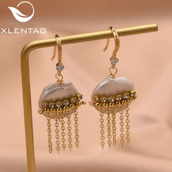 

XlentAg Natural Semi-Baroque Pearl Drop Earrings Staement Tassel For Women Girl Wedding Love Gifts Huggie Vintage Jewrlry GE0869