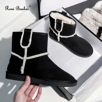 

Roni Bouker Women's Outdoor Warm Shoes Women Ankle Boots Woman Winter Flat Shoe Black Shoes