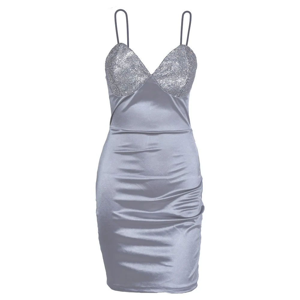 Yesexy, сексуальное женское мини-платье с глубоким v-образным вырезом на бретельках со стразами, однотонное элегантное женское платье для вечеринок VR19734
