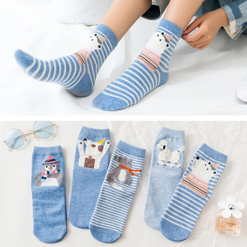 10 шт. = 5 пар/лот, милые носки в стиле Харадзюку с животными, набор женских носков в Корейском стиле, милые носки с котом, медведем, Кроликом, забавные носки до лодыжки, Happy Sox - Цвет: C