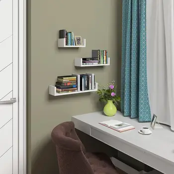 

Set of 3 Floating Display Shelves Ledge Bookshelf Wall Mount Storage Home Décor White US Stock