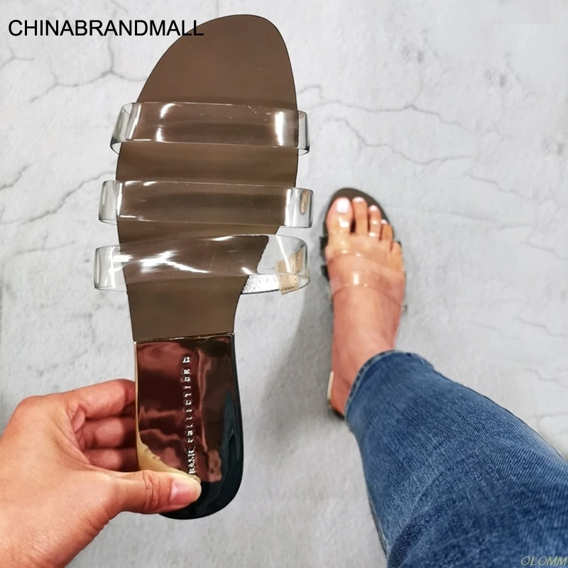 

Flat Women Sandals Shoes Open Toe Slides Transparent PVC Fashion Summer Shoes Ladies Slippers Outside Beach Female Sandal