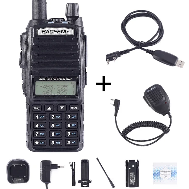 BaoFeng UV-82 рация Двухдиапазонная 136-174/400-520 МГц FM Ham двухстороннее радио УКВ УВЧ, охотничий трансивер, рация - Цвет: UV82-Cable-Mic