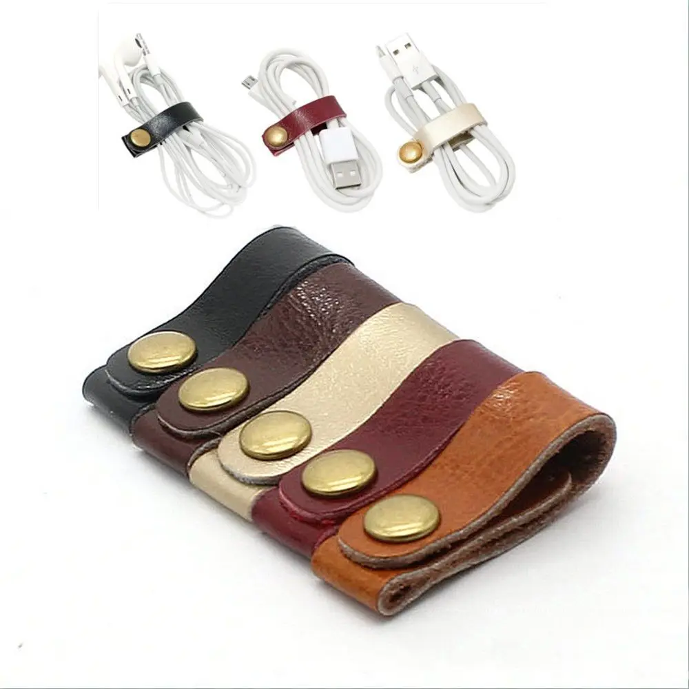 2pcs/lot Genuine Leather Cable Winder Wrapped Cord Data Line Earphone Protector Cable Clip Holder Wrap Wire Organizer