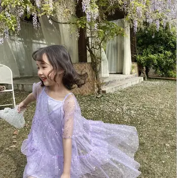 

2020 Wholesale New Girls 2 Pcs Set Vest Dress+Voile Dress Cotton Girls Suits 2-8t QA786