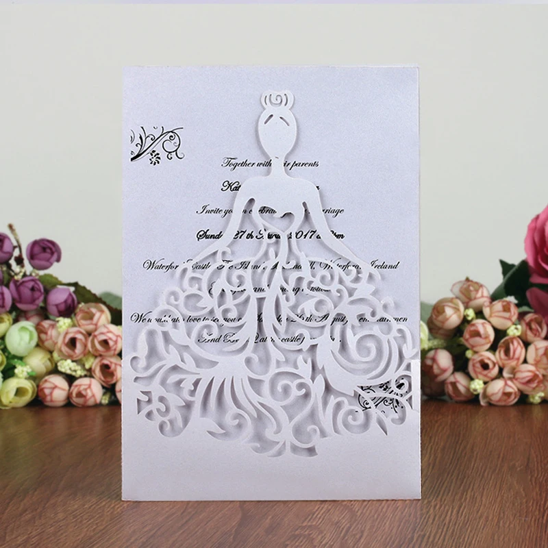  25pcs/Set Wedding Invitation Card Paper Hollow Floral Personalized Laser Cut Romantic For Wedding E - 4000255603507
