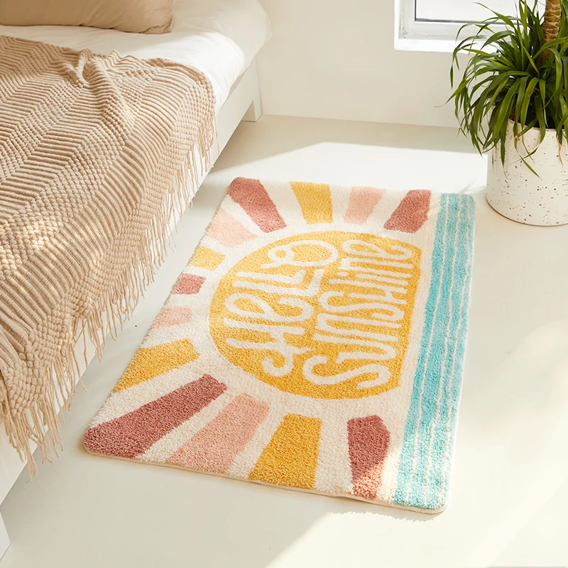 

Sunshine Bedside Mat Soft Fluffy Tufted Rug Carpet Bathroom Area Floor Pad Doormat Bedroom Aesthetic Home Room Decor 120x80cm