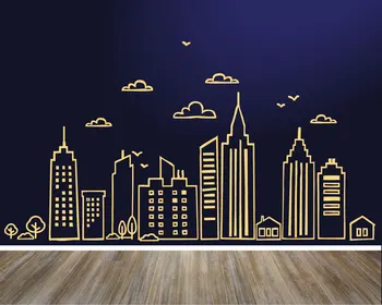 

Large Doodled city skyline Bird Cloud Wall Sticker Bedroom Living Room City Skyline Landscape Wall Decal Kids Room Vinyl Decor