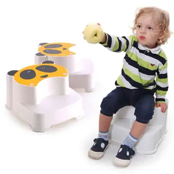 

1Pc Children Anti-slip Step Stool Cartoon Panda Pattern Washing Footstool Kids Double Layer Stool (Yellow)
