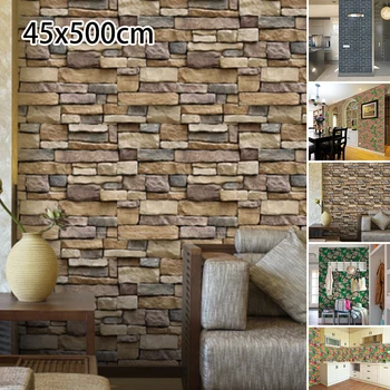 

5m*45cm 3D PVC Wall Stickers Paper Brick Stone Stickers DIY Rustic Effect Peeling For Wall Glasses Tiles Cabinets