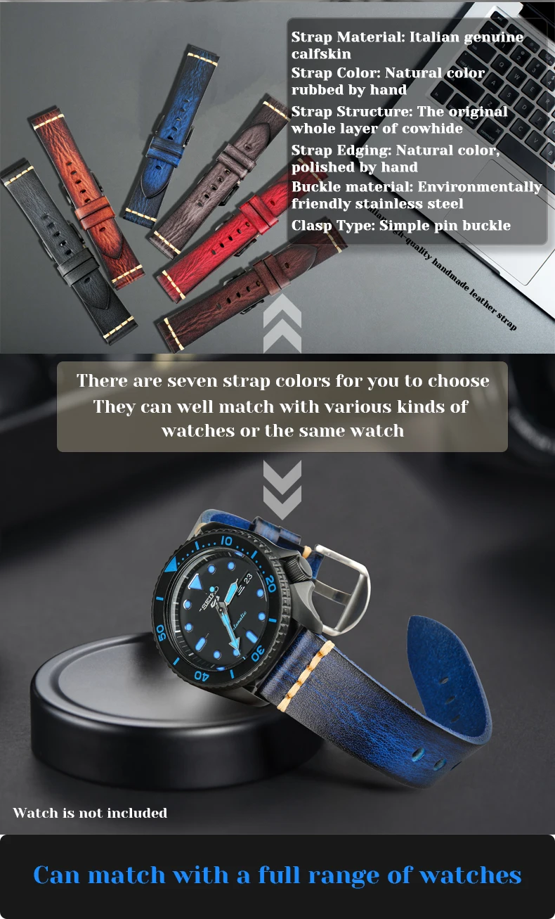 Maikes Genuine Leather Watchband for Galaxy Watch Strap 18mm 20mm 22mm 24mm Watch Band Tissote Timex Omega Wrist Bracelets