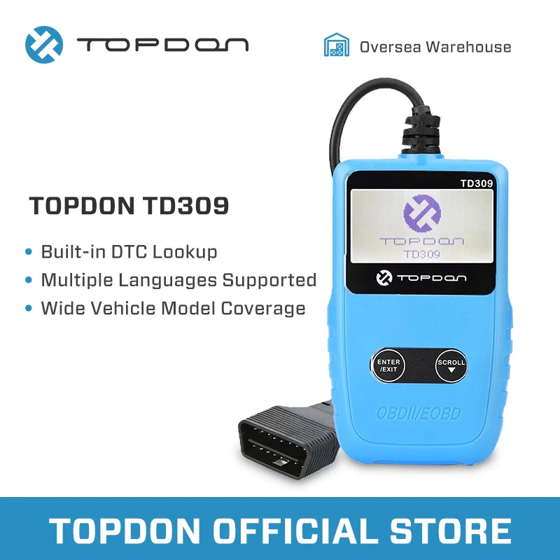 TOPDON OBD2 сканер TD309 автомобильный код для считывания кодов для DTCs, светильник для проверки двигателя, стоп-рамка, автомобильный диагностический инструмент