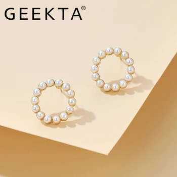

Korean Fashion New Style Small Circle Stud Earrings Simulated Pearl Beads Temperament Sweet Girl Women's Accessories Jewelry