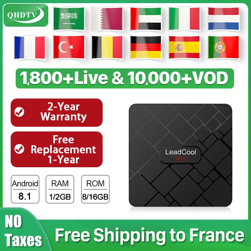 QHDTV France IPTV Arabic box Android 8.1 Leadcool mini RK3228A 4K 1 Year IPTV Subscription Netherlands Belgium IPTV France Box