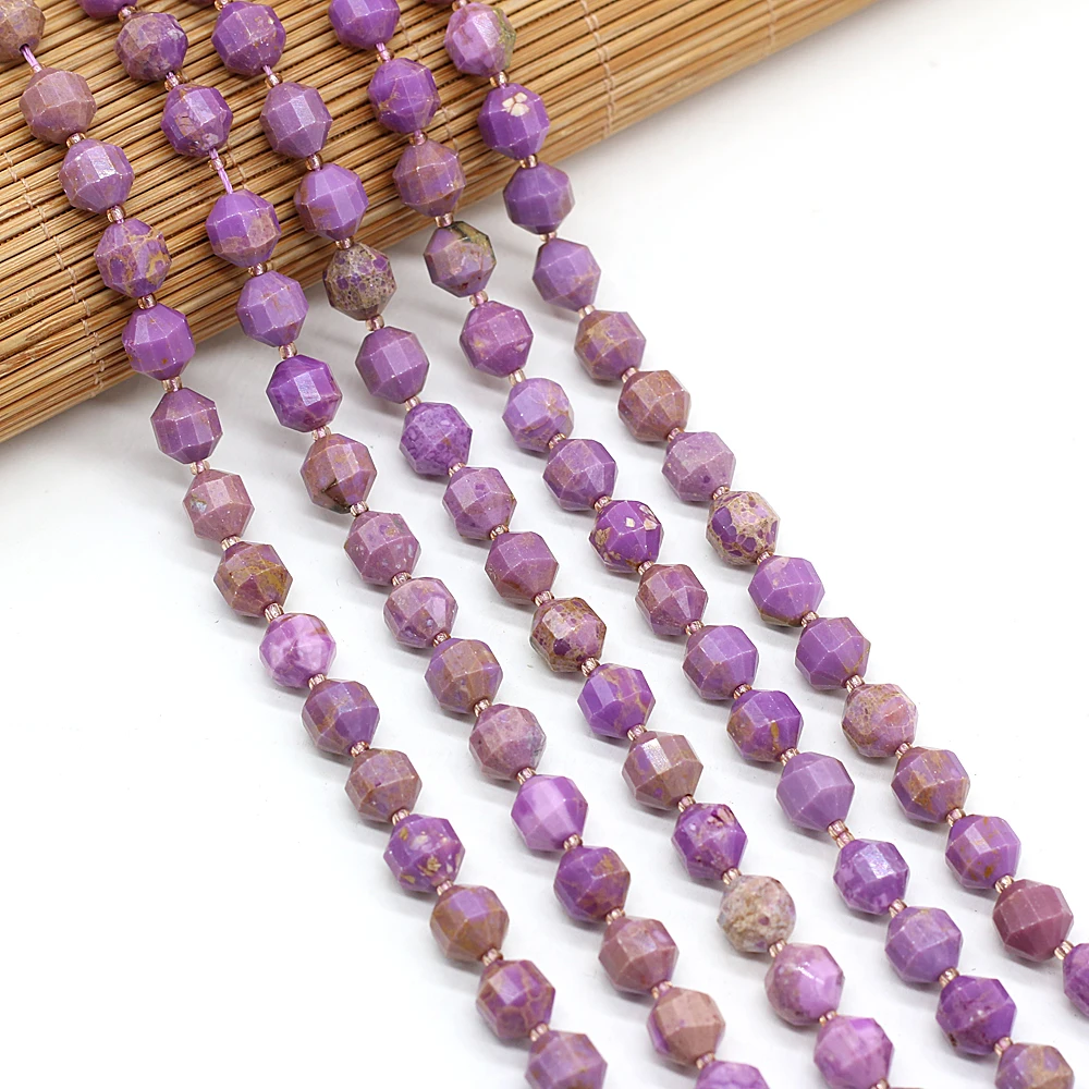 New Natural Stone Purple Mica Beaded Exquisite Olive Shape Faceted Energy Column Beads For DIY Jewelry Making Bracelet 8mm | Украшения и
