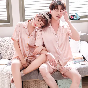 

Lovers Soft Female 2PCS Pajamas Suit Lougne Shirt&Shorts Intimate Lingerie Casual Pijamas Home Clothes Loose Negligee Sleep Set