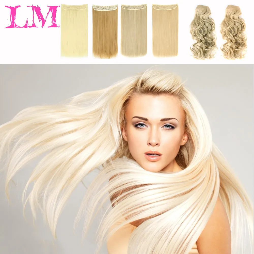 

LM 24" Invisible Wire No Clips In Hair Extensions Secret Fish Line Hairpieces Synthetic Straight Wavy Hair Extensions