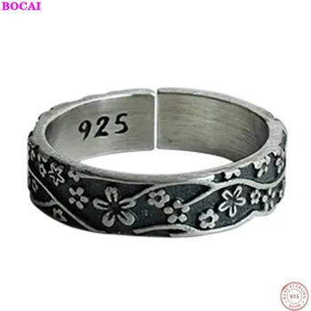 

S925 sterling silver rings for men and women retro Thai silver ring 2020 new fashion jewelry women's open plum Silver Ring