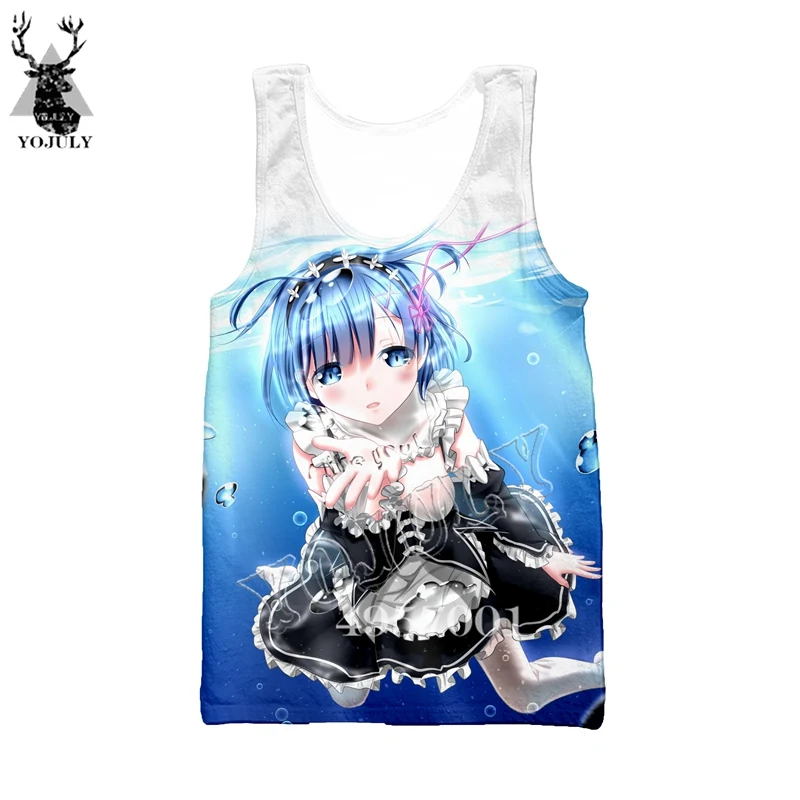 Летние Забавные топы без рукавов в стиле унисекс; Re: zero; сестры-близнецы; горничные рам и рем; 3D принт; аниме; Harajuku; майка; мужская повседневная жилетка; Y882