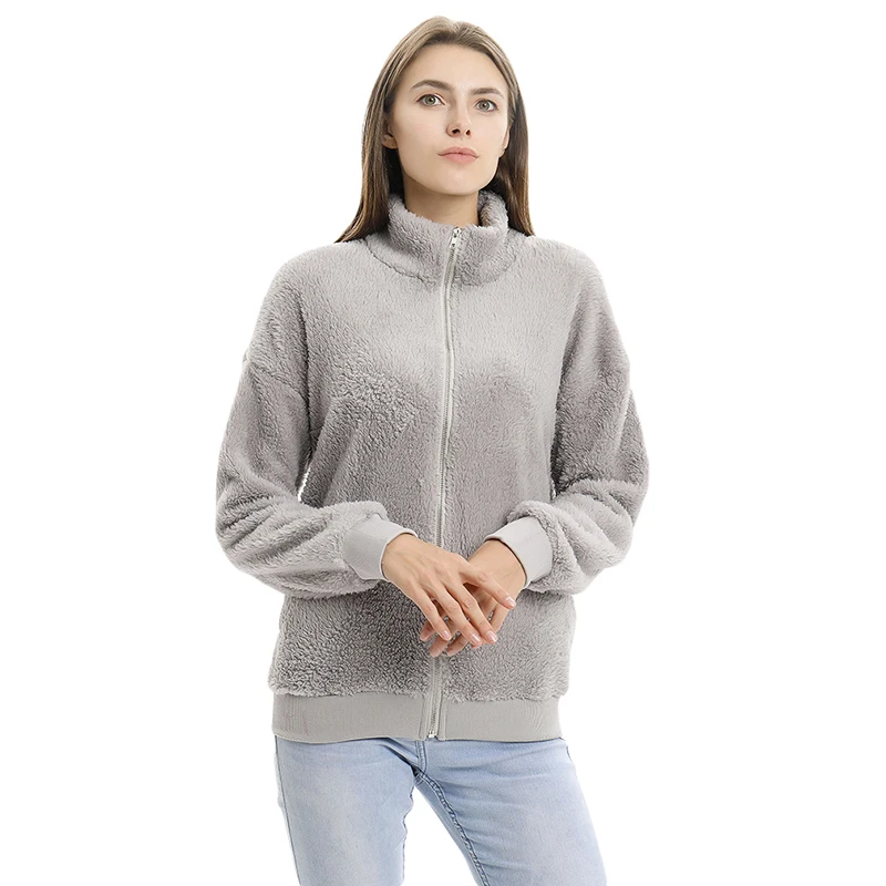 Женская осенне-зимняя однотонная куртка размера плюс 2XL, женское плюшевое пальто на молнии выше размера d с отложным воротником